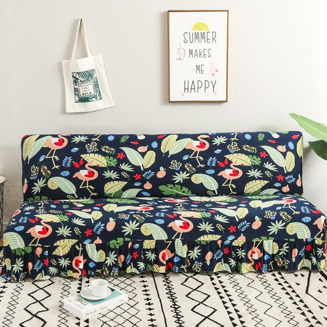 Moderne Blumenserie Sofabezug mit Rockkante für Klappsofabezug ohne Armlehne All-inclusive Elastischer Überwurfschutz