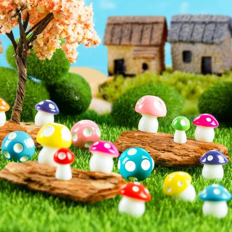 New 10-80PCS Mini Resin Mushroom 8 Colors Small Mushrooms for Dollhouse Decor Micro Fairy Garden Landscape Aquarium Tiny Toys