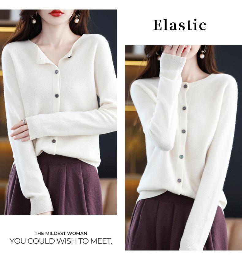 Women's Pure Wool Loose Knit Cardigan - Autumn Solid Color Sweater Top