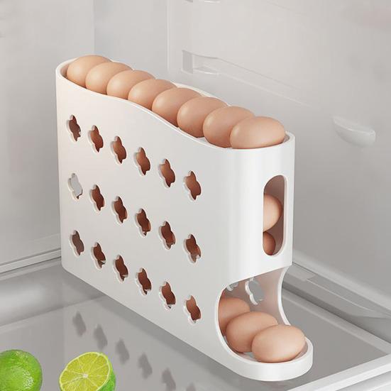 4-Tier Egg Holder for Fridge Auto-Rolling Eggs Dispenser Space Saving Egg Organizer Holds 30 Eggs for Kitchen Counter Refrigerator