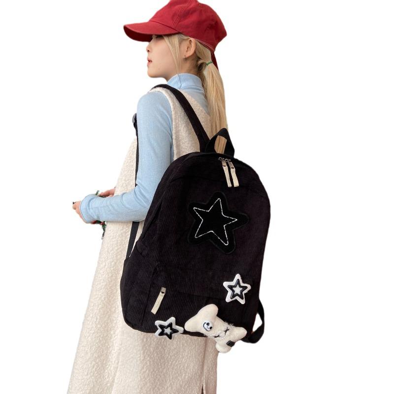 New Star Homemade College Student Schoolbag Female Corduroy Large Capacity College Style Backpack High School Student Backpack