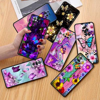Funda For Xiaomi Redmi Note 10 9 11 Pro Soft Phone Case 10S 9S K40 8 9A 9C 9T 7 10C 8T Silicone Cover Diamond Flower Butterfly