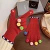 Candy Color Candy Pom Pom Knit Gloves Cycling Touchscreen Full Finger Gloves  Women