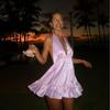 Halter Strap Deep V-Neck Ruffle Dress - Sexy Sleeveless Waist-Cinching Short Skirt for Women