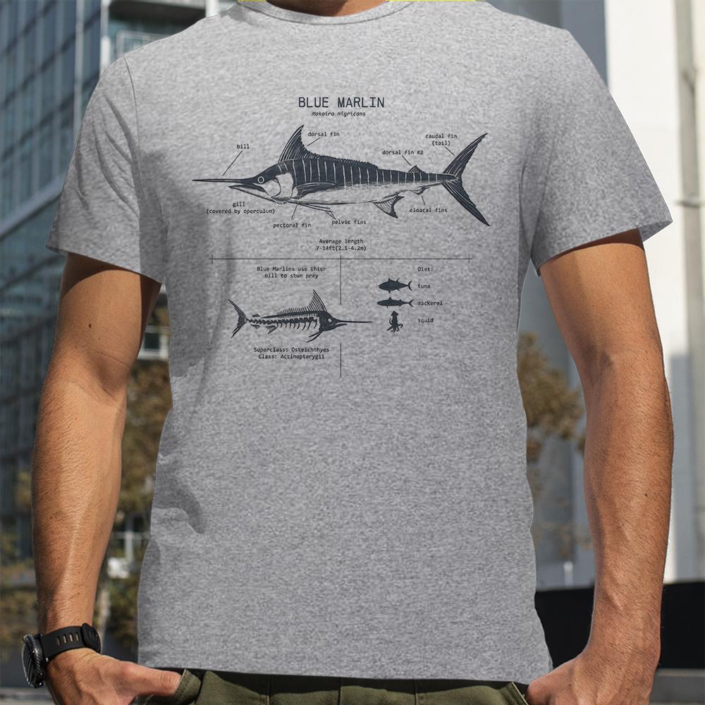 Great Blue Marlin Anatomy T-Shirt New Summer Men Street Short Sleeve Hip Hop Punk Style Boy Loose Oversized Casual Top Tees