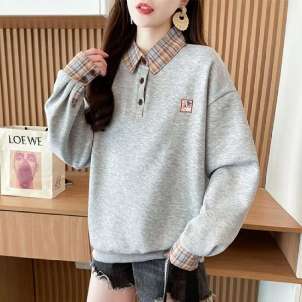 Navava Long Sleeve Check Collar Sweatshirt Nt2286