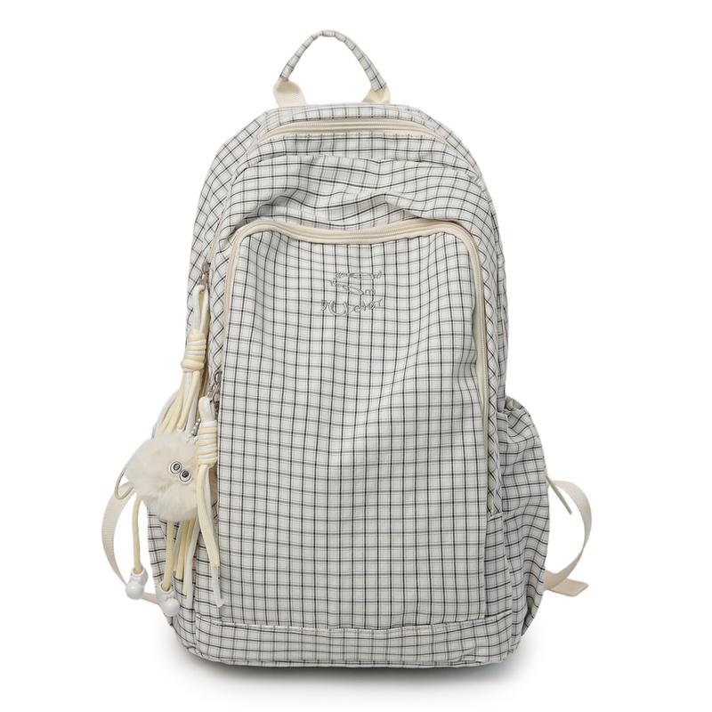 Клетчатый Рюкзак Большой Вместимости Студенческая Школьная Сумка Женский Рюкзак в Колледж Стиле Легкий Рюкзак белый/чёрный