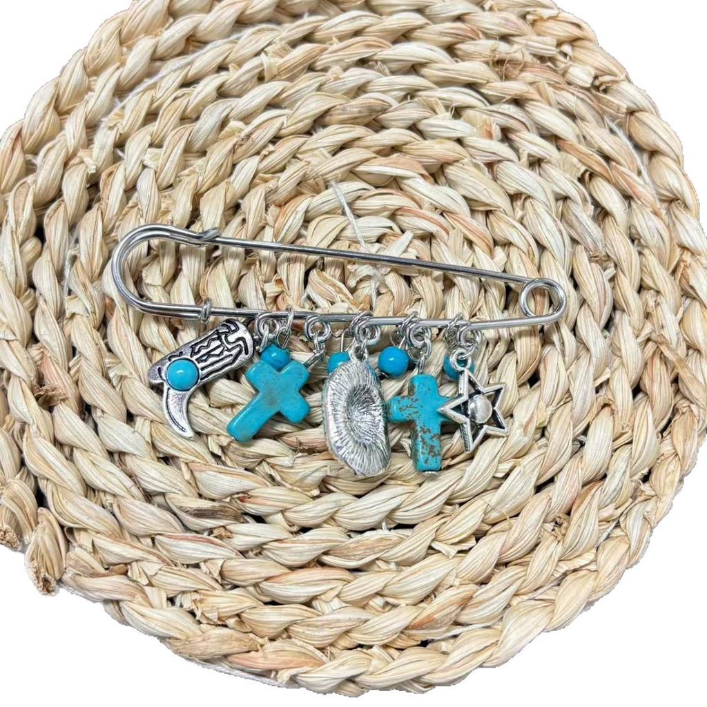 Western Cowboy Retro Turquoise Bull Head Jewelry Set Women Necklace Bag Chain Keychain Pendant Handbag Charm Carabiner Keychain