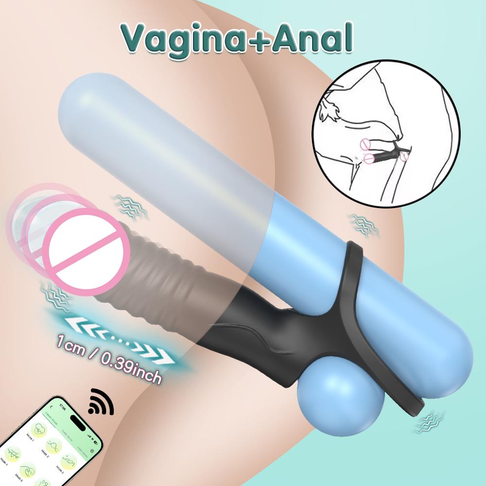 Double Penetration Vibrator For Men With Vibrating Cock Ring Strap On Penis Vagina Massage G Spot Dildo Sex Toys For Couples 18+