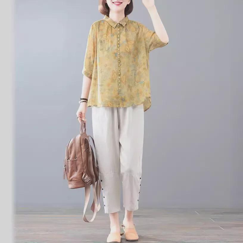Női 2023 Nyári Virágos Rövid Ujjú Pamut Vászon Kétrészes Szett - Laza Szabású, Karcsúsító Koreai Stílusú Ruha