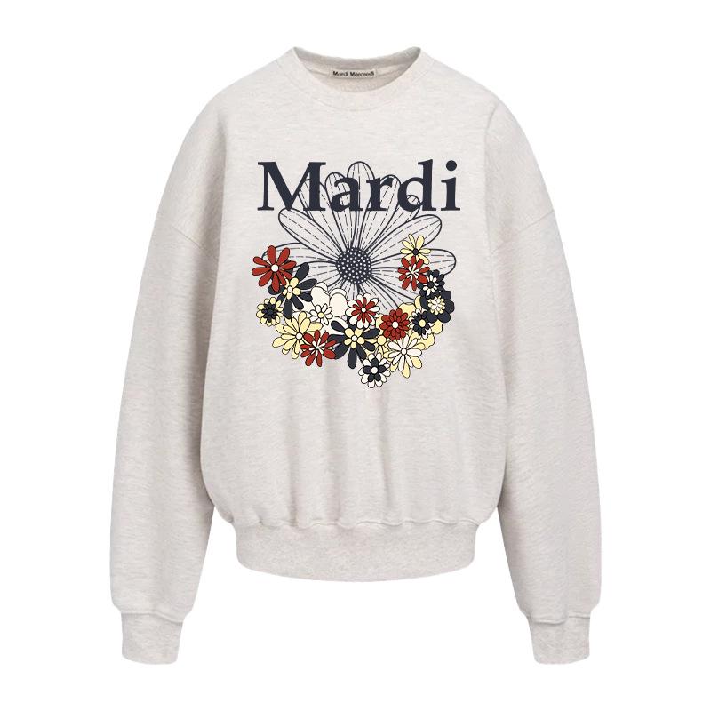 Auf Lager: Unisex-Sweatshirt im koreanischen Stil mit Blumenprint & Buchstaben-Design, Rundhalsausschnitt.