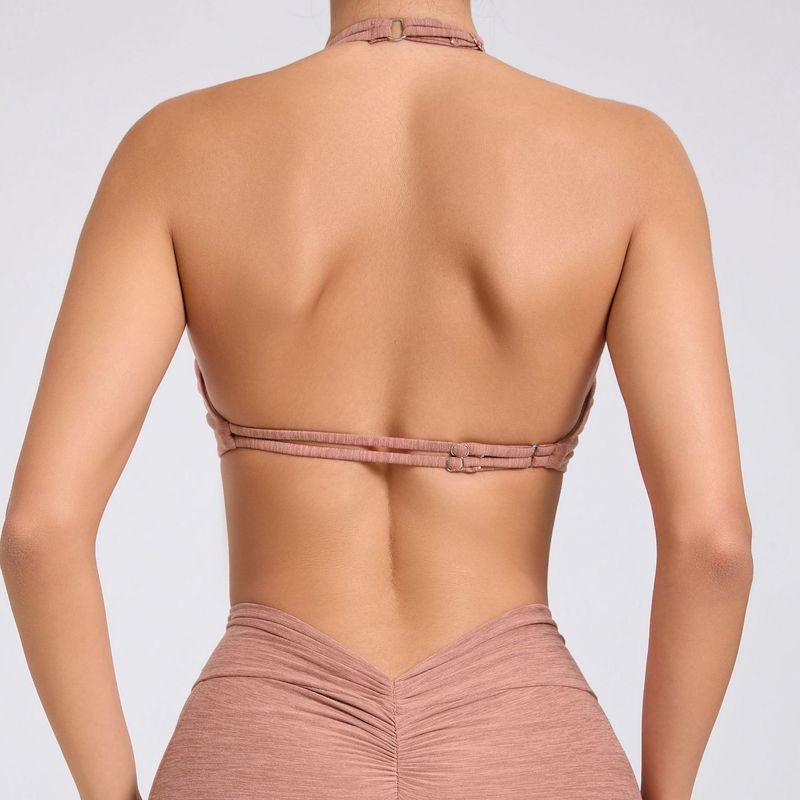 

European and American Shockproof Yoga Bra Cloud Sense Beauty Back Sports Underwear Halter Shoulder Strap Running Fitness Sports Bra Women S Latte color