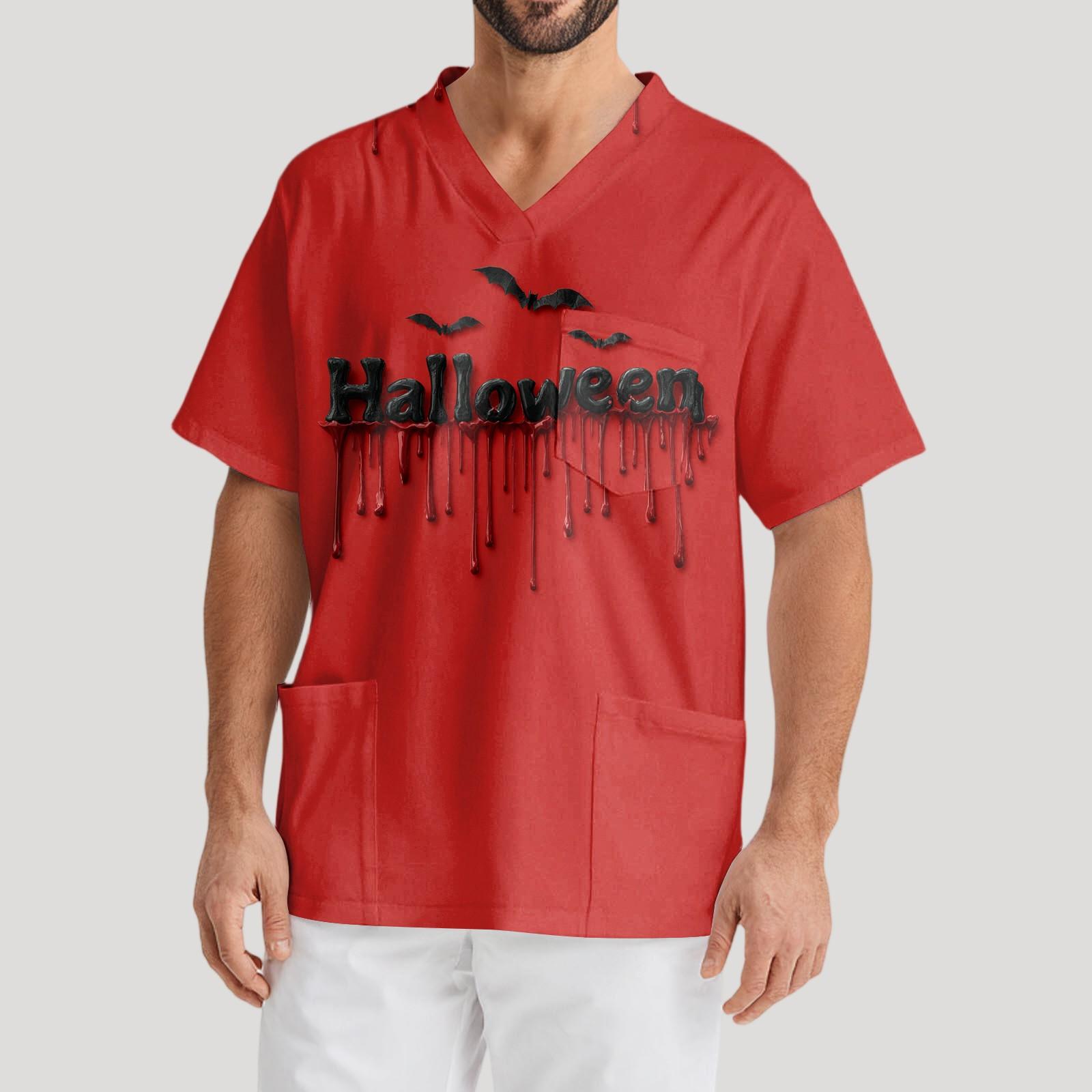 

Мужская рабочая блузка с короткими рукавами и v-образным вырезом с принтом, топ с нагрудным карманом XXXL красный