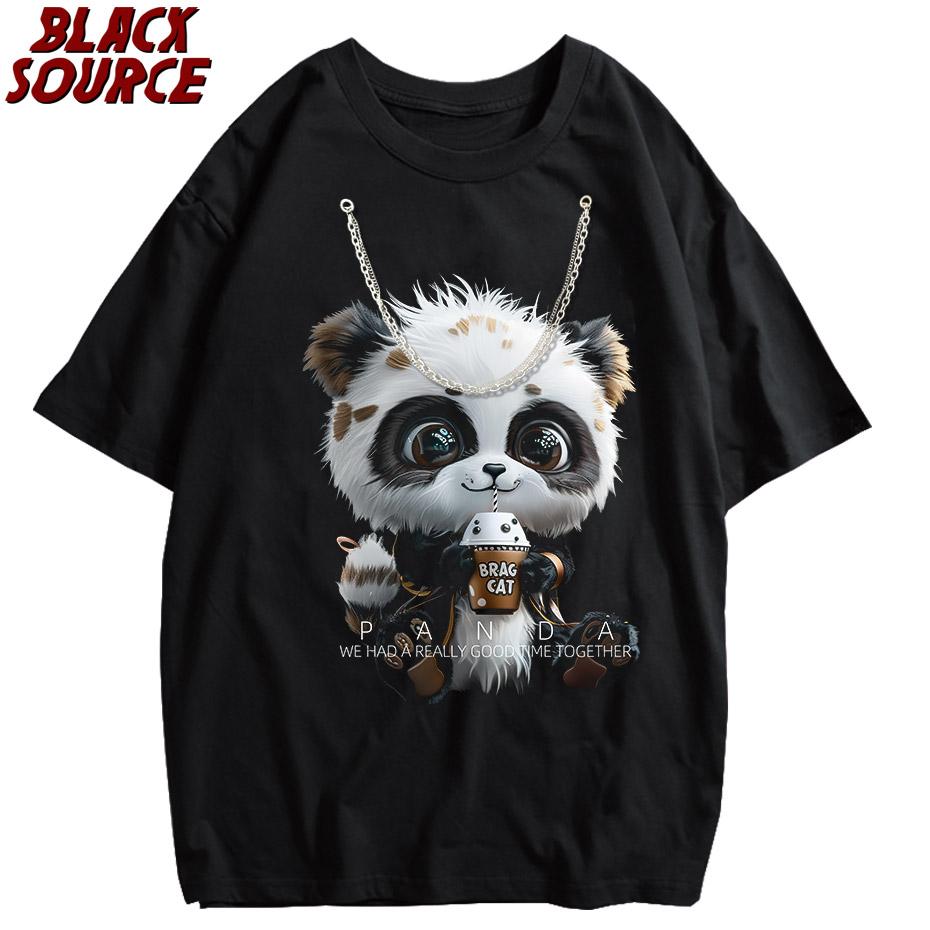 

Summer Woman Cotton Washed TShirts Cartoons Funny Lovely Money Panda Printing Short Sleeve Loose ONeck Vintage Female Z S