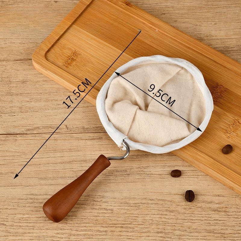 

Reusable Flannel Coffee Filter Bag | Wooden Handle Pour Over Filter Cloth, Eco-Friendly Brewing Accessory for Rich Flavor