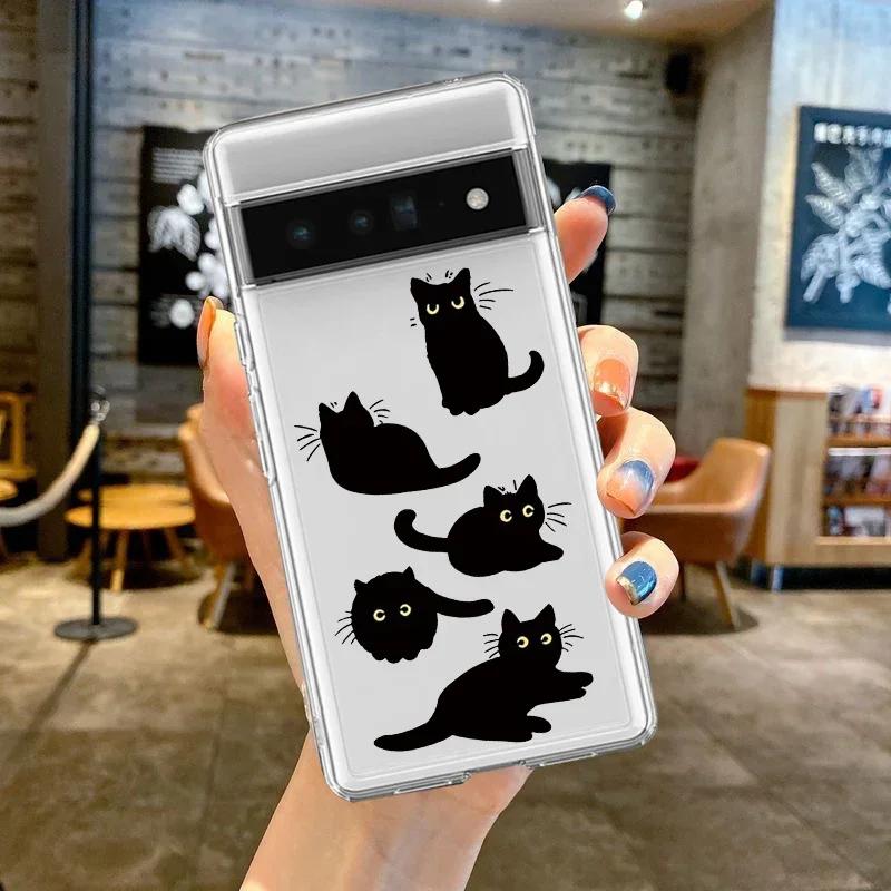 Cute Cartoon Black Cat Phone Case for Google Pixel 9 9 Pro XL 8A 7A 7 7Pro 6Pro 6 6A 8 8Pro Case Cover Shells