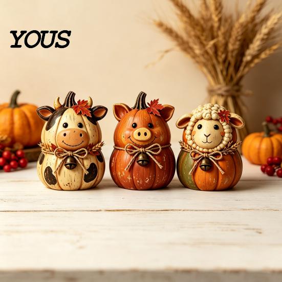 Fall Harvest Festival Home Decor 3PCS Rustic Autumn Wooden Ornaments, Animal Designs Retro Table Distressed Farmhouse Crafts, Decorative Handmade