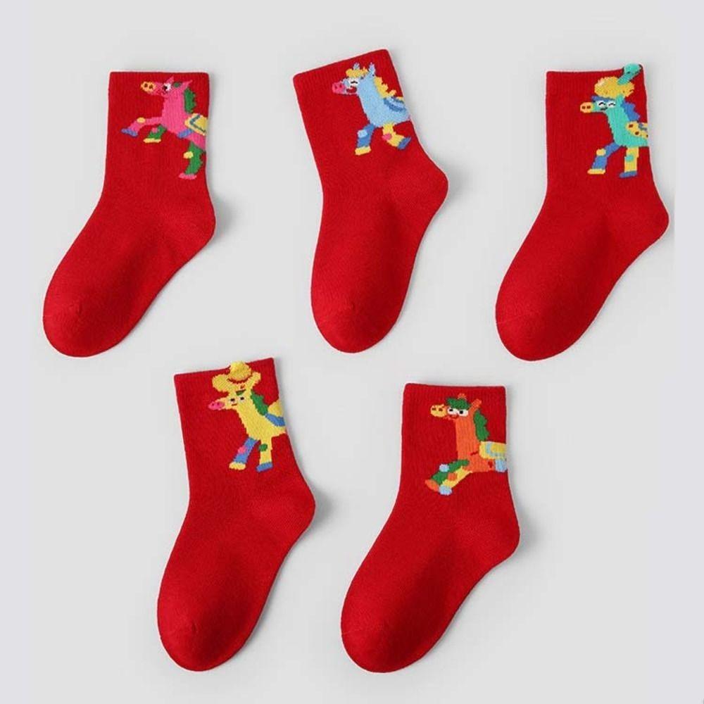 Chinese Style Children Red Socks Cartoon Winter Cotton Sock Horse Year Red Socks  Gifts
