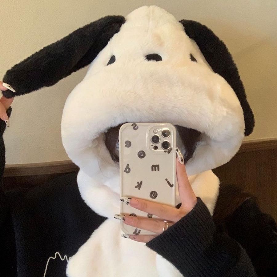 Cute Shiba Inu Long Ear Plush Winter Hat Scarf Set for Girls, Warm Two-Piece Cartoon Outfit