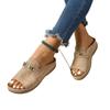 Women's Wedge Peep Toe Sandals, Metal Buckle Platform Beach Slides, Plus Size Summer Casual Shoes