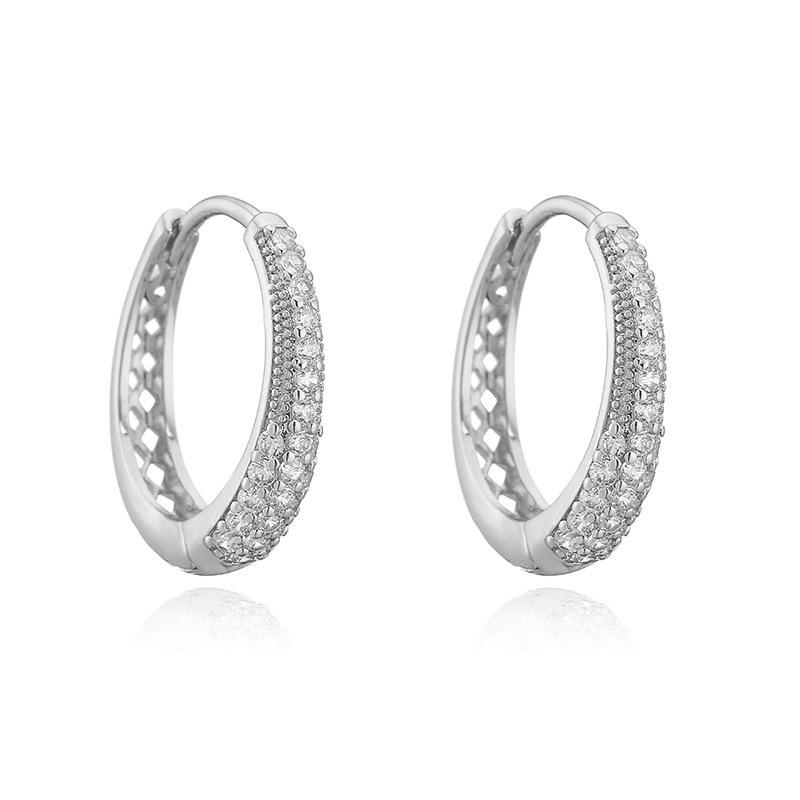 Luxury Copper Inlaid With Colored Diamonds Oval Ear Buckle Earrings Niche Design Hollow U-Shaped Earrings Ear Jewelry Direct Sales