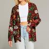 Women's Fashion Long Sleeve Print V-Neck Button Loose Cardigan Top