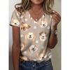 Sommer Damen 3D-Druck V-Ausschnitt T-Shirt Mode Vielseitig Trend Atmungsaktiv Lässig Bequem