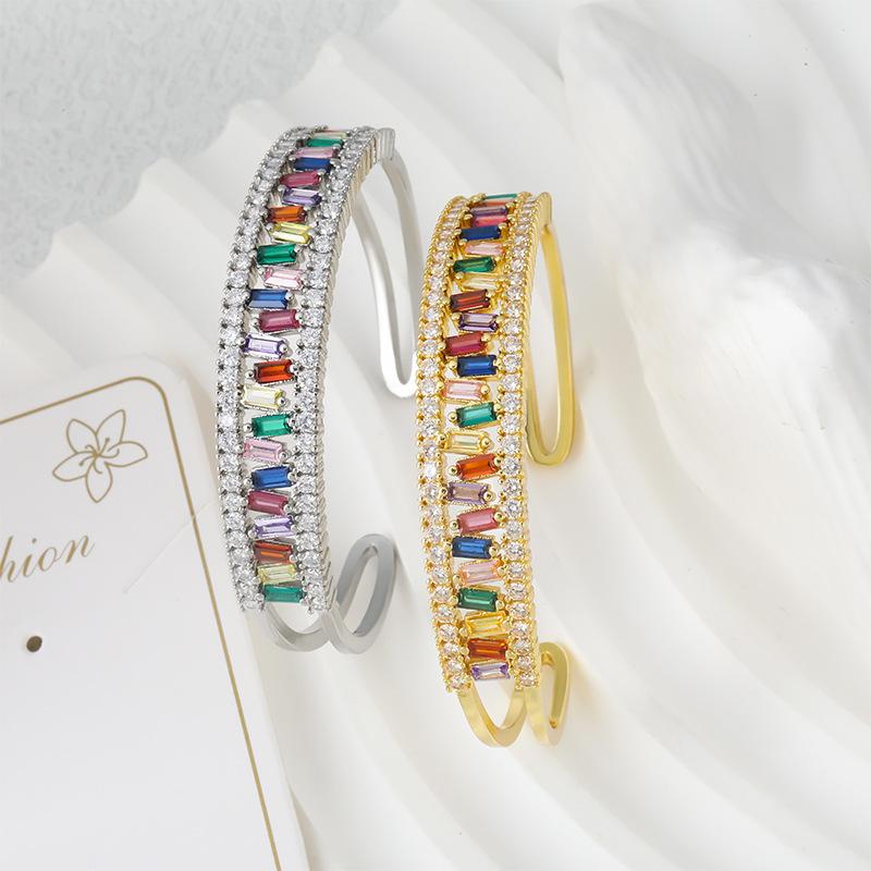 New Fashion Irregular Micro-Inlaid Colored Zirconium Light Luxurious Style Open Bracelet for Women