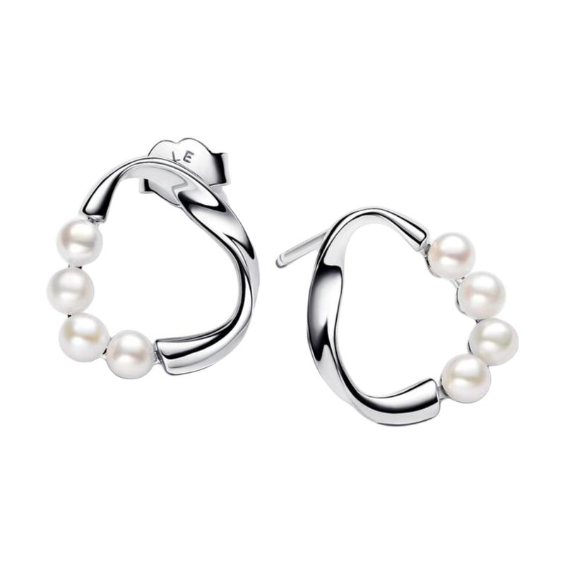 Pandora Round Pearl Decoration Stud Earrings Women s Silver 293276C01