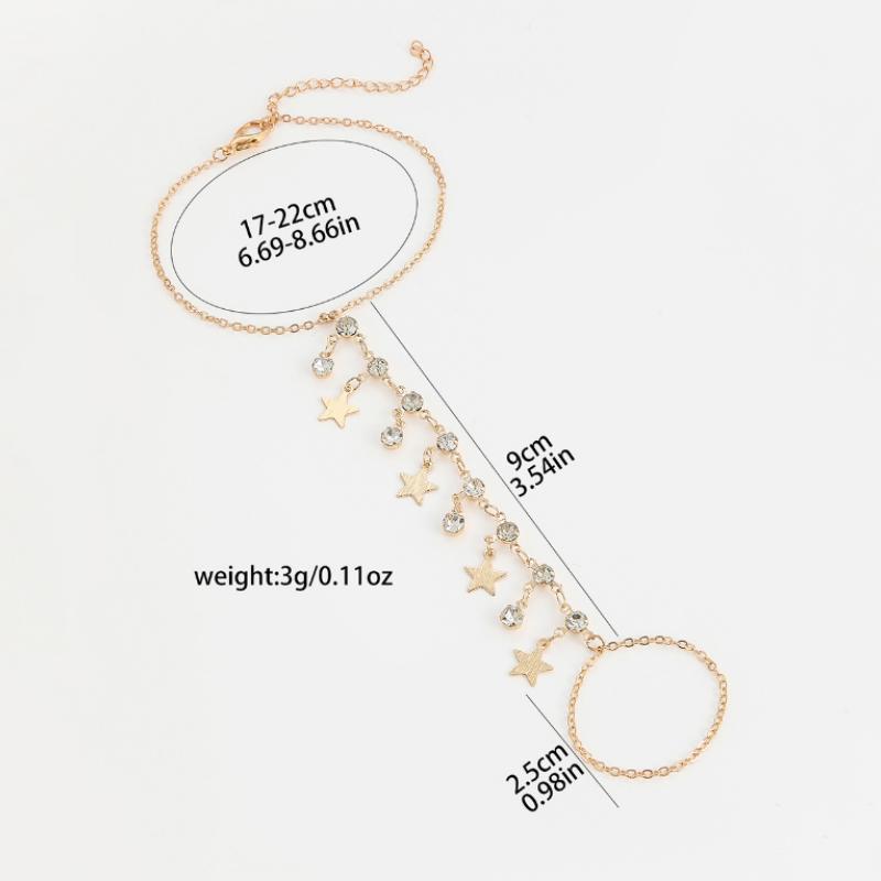 Minimalist Thin Chain Connected Finger Ring Bracelets for Women Vintage Star Ball Beads Link Bangles Party Elegant Jewelry