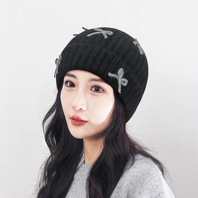 Three-Dimensional Bow Decorative Knitted Hat Women's Winter Thick Warm Pullover Wool Hat