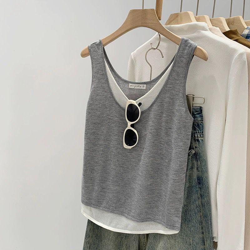 Women s 2026 Modal Two-Piece Look Camisole Vest - Loose, Plus Size Sleeveless Summer Top XL [60-70 kg]