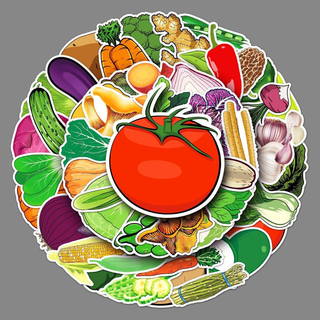 50pcs Waterproof Cartoon Vegetable Stickers for DIY Phone Cases & Luggage - Creative Cross-Border Cognitive Fun for Kids