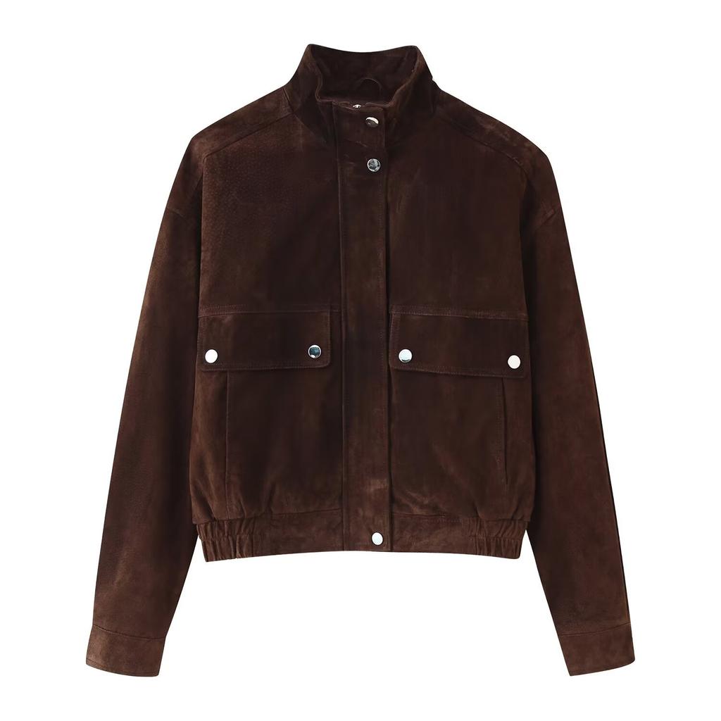 European and American style, new women's clothing, fashionable pockets with anti-velvet bomber jacket