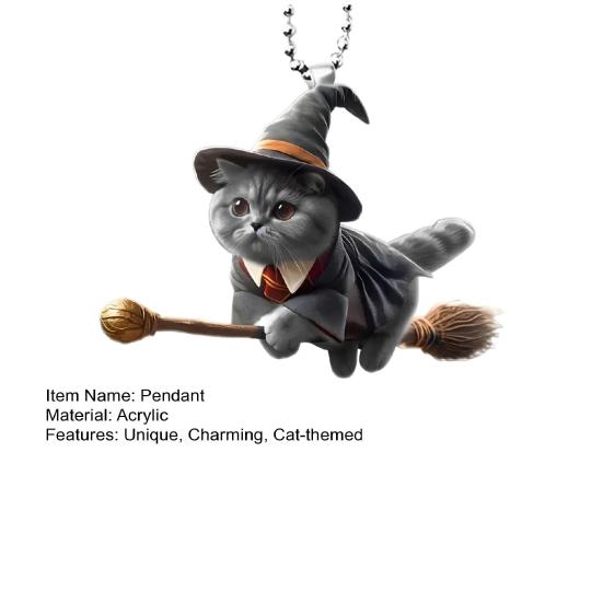 Cat Car Rearview Mirror Charm 2D Flat Acrylic Pendant Eye-Catching Christmas Tree Hanging Ornament Car Interior Decor for Home Window Bag