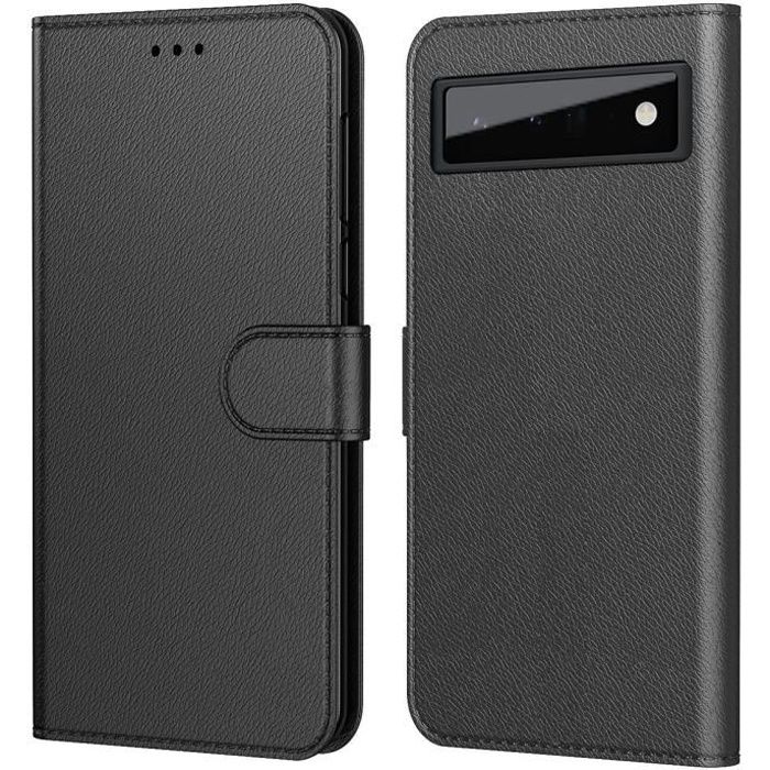 Wallet Case - Phonillico - Google Pixel 6 - Black - Leather Effect - Card Storage