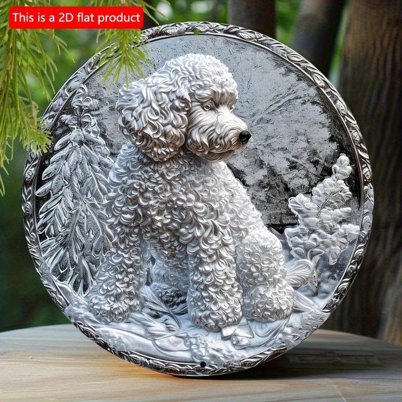 2D Flat 20*20cm1pc Cute White Furry Dog Design Round Wooden Wall Decorative Plate, Perfect for Club&Cafe&Room&Bedroom&Garden&Bathroom Decor, No Need