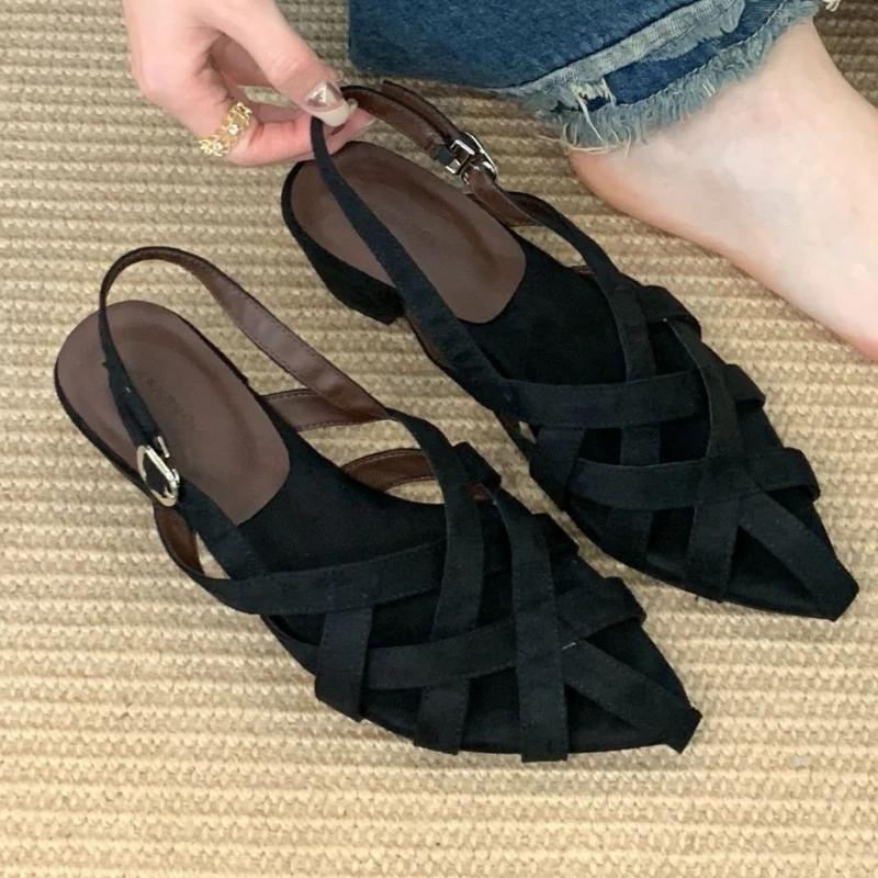 Fashion Comfortable Woven Hollow Wedge Sandals Women Elegant Pointed Toe Narrow Band Brand Designer Shoes Fashion Sandalias De Mujer