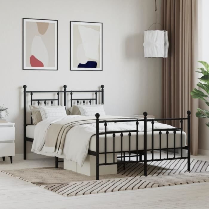 VidaXL Cadre de lit métal avec tête de lit-pied de lit noir 120x190 cm 353552
