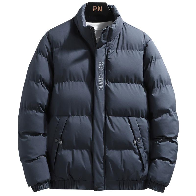 Autumn Winter Men's Padded Jacket Cotton-Padded Solid Color Stand Collar Zip-up Outerwear Casual Style Regular Fit
