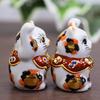 Kutani Ware Chibi Maneki Neko (Lucky Cat) Pair, Calico, Gold-Mike-F