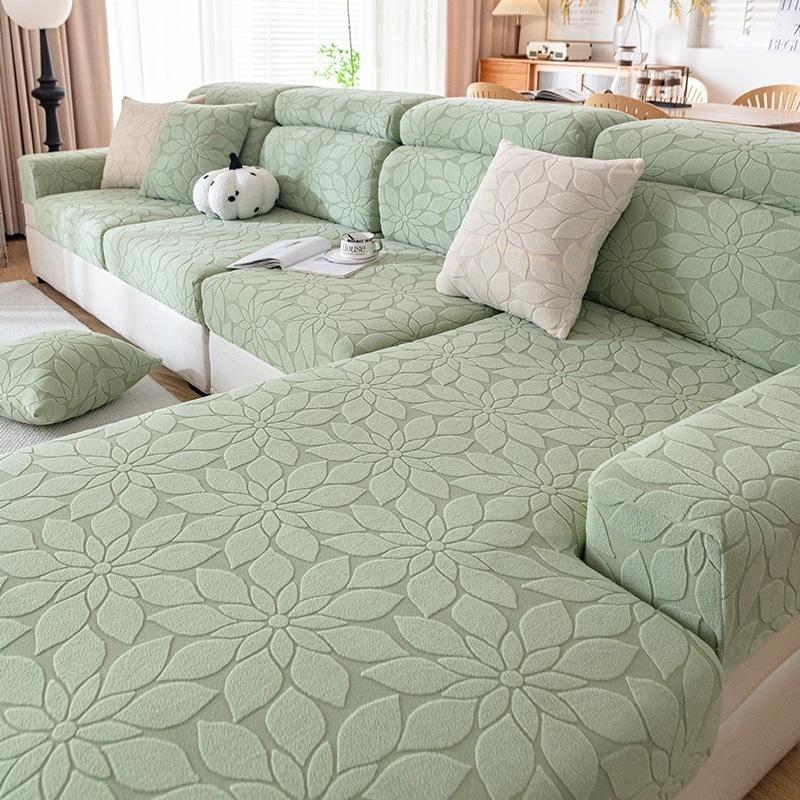 Blumen Jacquard Fleece mit Struktur Passende Abdeckung Spandex Elastisch Sofa Sitzschutz All-Inclusive Anti-Rutsch Sofa Abdeckung L-Form Ecksofa Polster Backrest-S 1pc