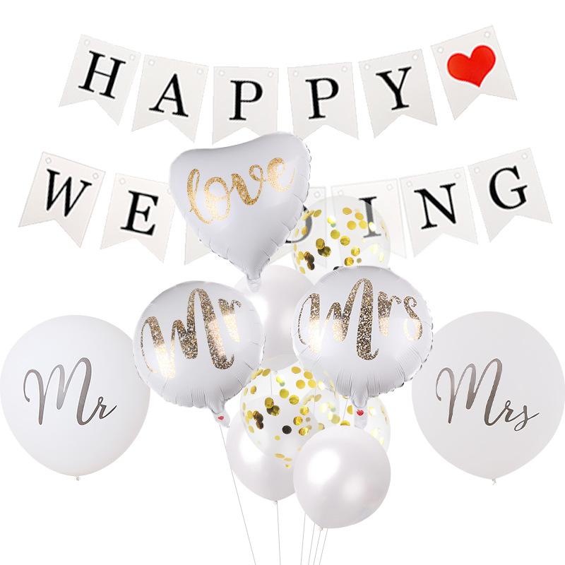 

Wedding Scene Arrangement Letter Flag Photo Wedding Room Decoration Mr Mrs Aluminum Film Latex Balloon Set La Flag Wedding Set 1