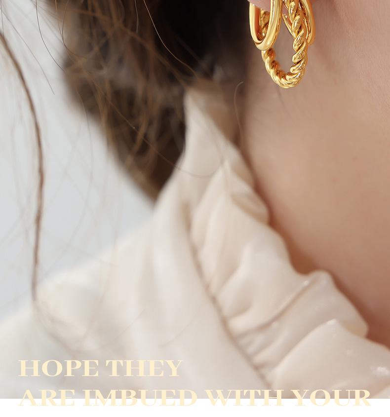 Bohemian Geometric Triple Layer Non-fading Twisted Women's Titanium Steel Earrings