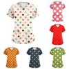 Women's V Neck Short Sleeve Medical Scrub Top with Dual Pockets and Side Slits Polka Dot Print Nurse Uniform Shirt