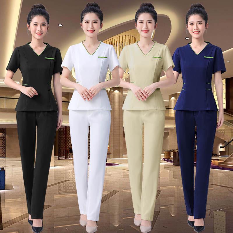 Women's Spring/Autumn Mid-Sleeve Beautician Uniform - White, High-End for Medical Beauty & Spa Technicians