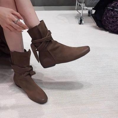 2024 neue Herbst Damenstiefel Damen Karree Starke Ferse Schuhe und Stiefeletten Einfache Moderne Stiefel Retro Schmetterling Zapatos