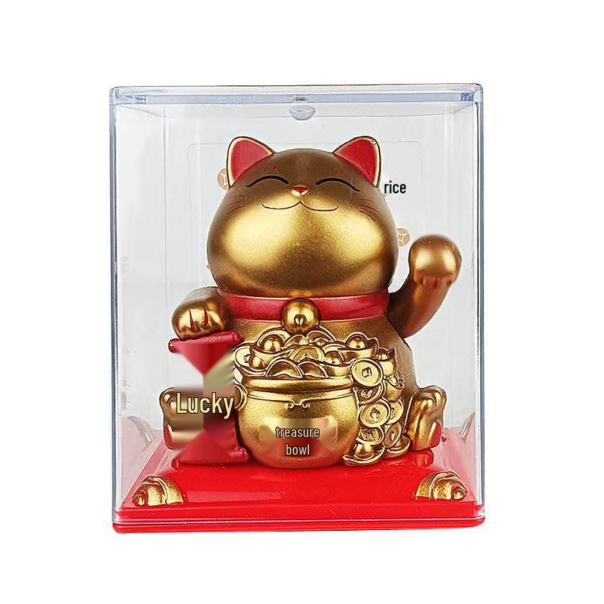 Y Solar Fortune Cat Waving Hand Ornament: Light-Powered Decor for Car, Living Room, or Office Desk