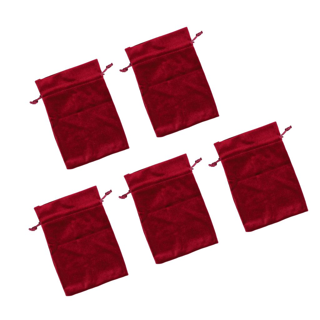 5PCS Velvet Gift Bag Multifunctional Soft Drawstring Dice Storage Bag for Jewelry Bracelet Red
