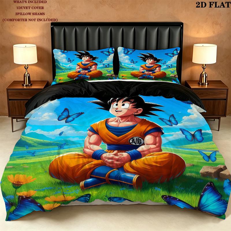 Son Goku Muster Bettwäsche Steppdecke Set Bettbezug Kissenbezug Zuhause Geburtstagsgeschenk(1 Bettbezug + 2 Kissenbezüge, ohne Füllung)